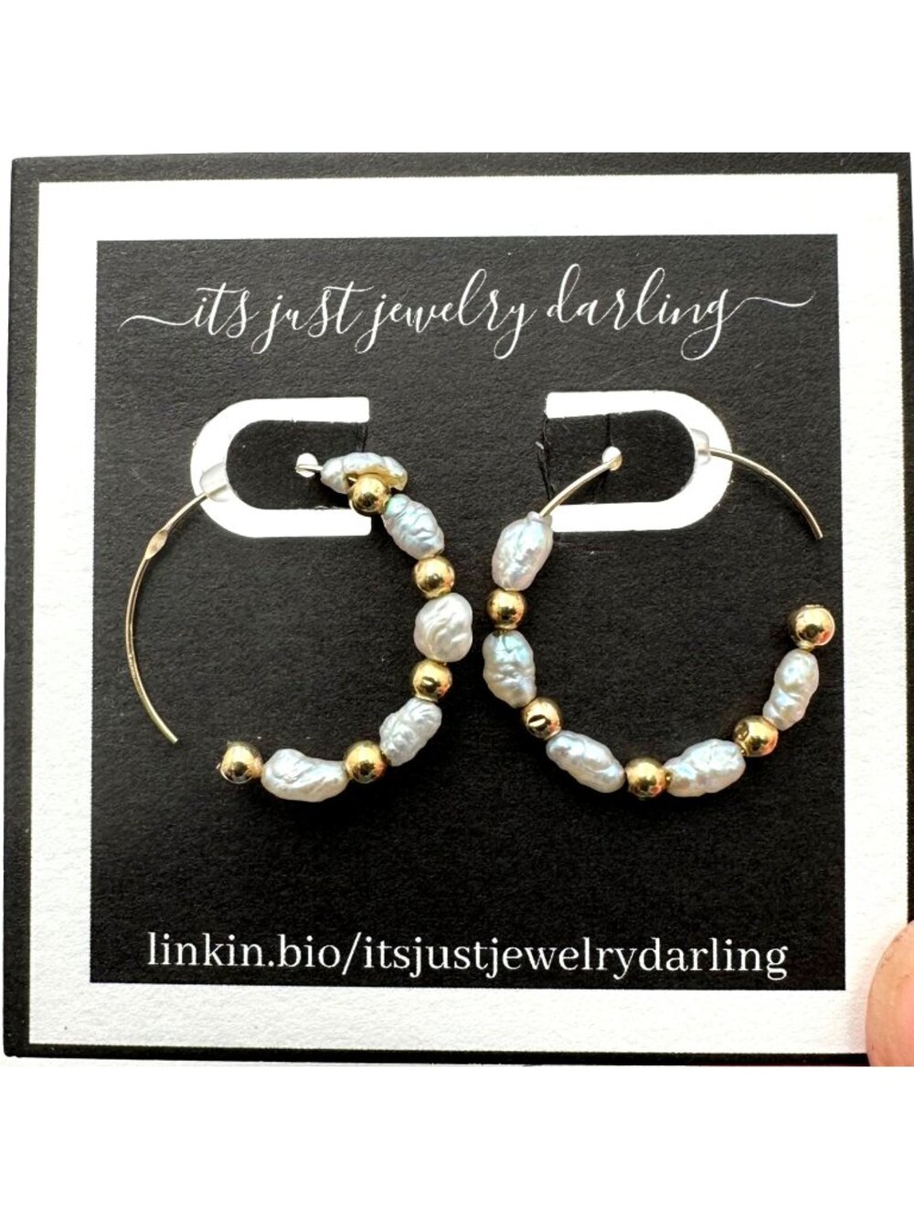 14K Yellow Gold Seed Pearl One Inch Hoop Earrings Pierced